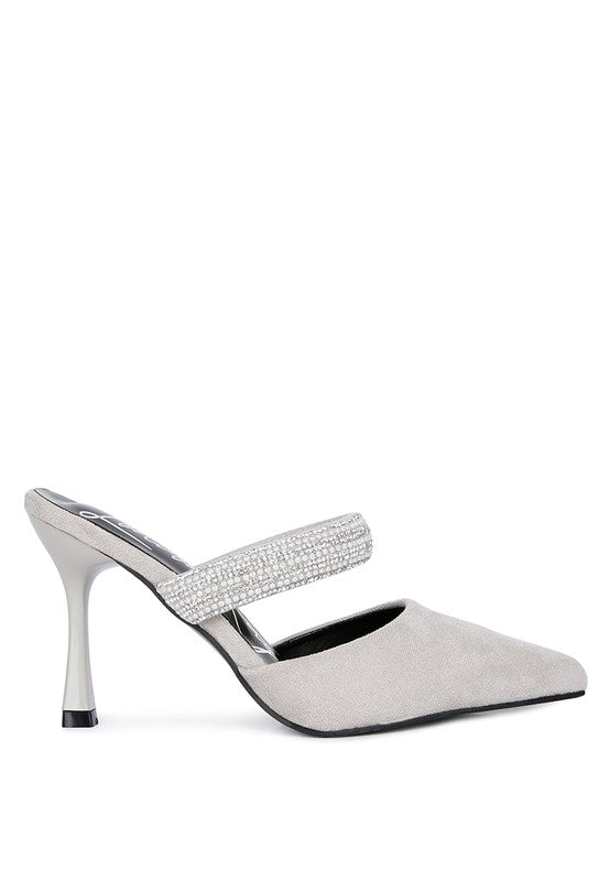 Fauci Diamante Strap Heeled Mules - Oh So Boujie