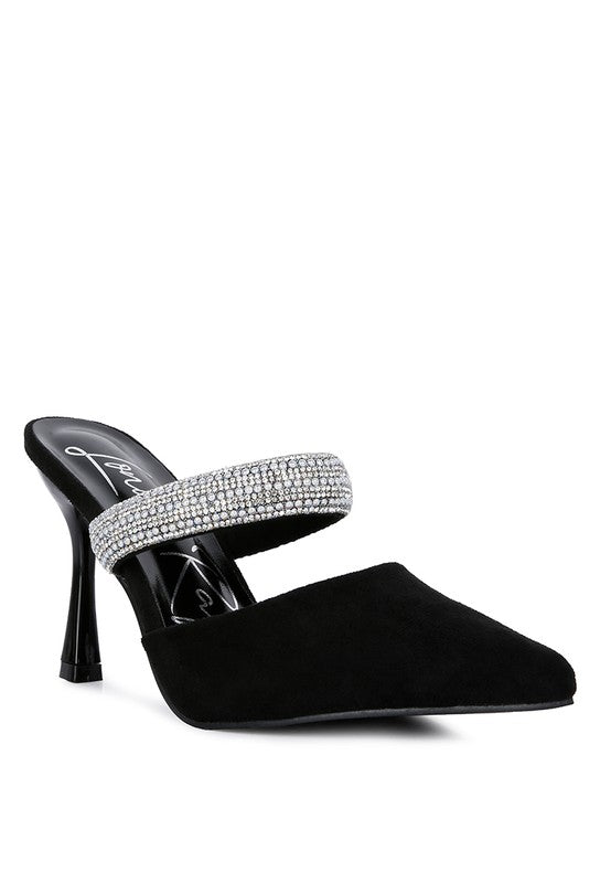 Fauci Diamante Strap Heeled Mules - Oh So Boujie