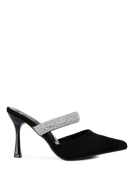 Fauci Diamante Strap Heeled Mules - Oh So Boujie