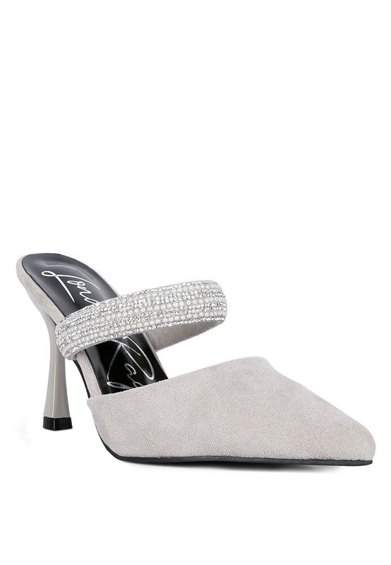 Fauci Diamante Strap Heeled Mules - Oh So Boujie