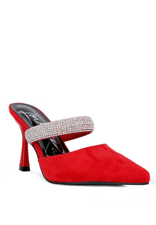 Fauci Diamante Strap Heeled Mules - Oh So Boujie