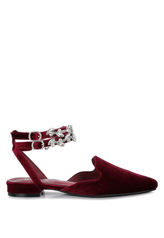 SALOME Burgundy Velvet Luxe Jewelled Flat Mules - Oh So Boujie