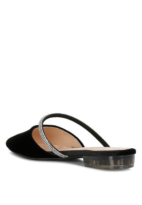 Turnon Velvet Diamante Detail Flat Mules - Oh So Boujie