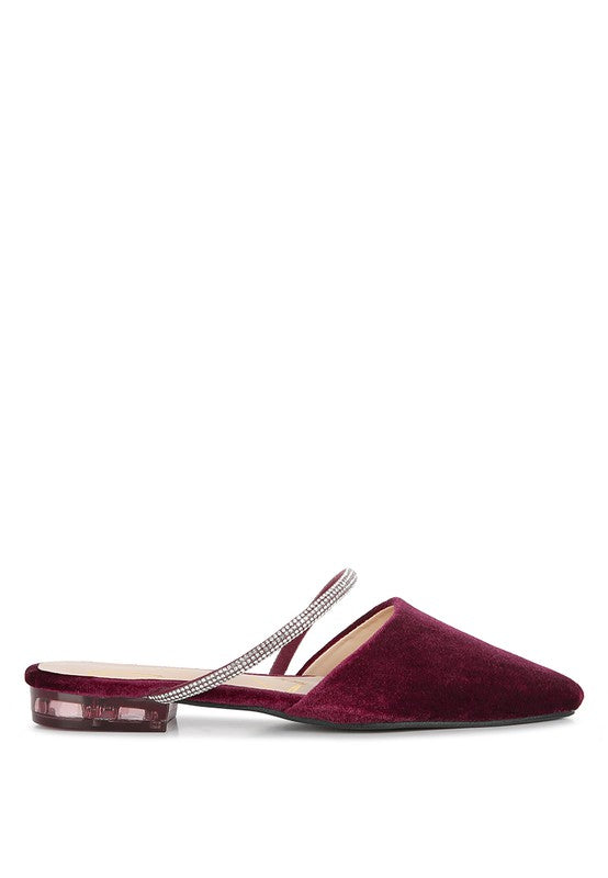 Turnon Velvet Diamante Detail Flat Mules - Oh So Boujie