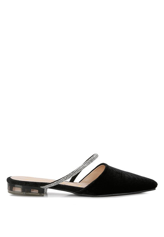 Turnon Velvet Diamante Detail Flat Mules - Oh So Boujie