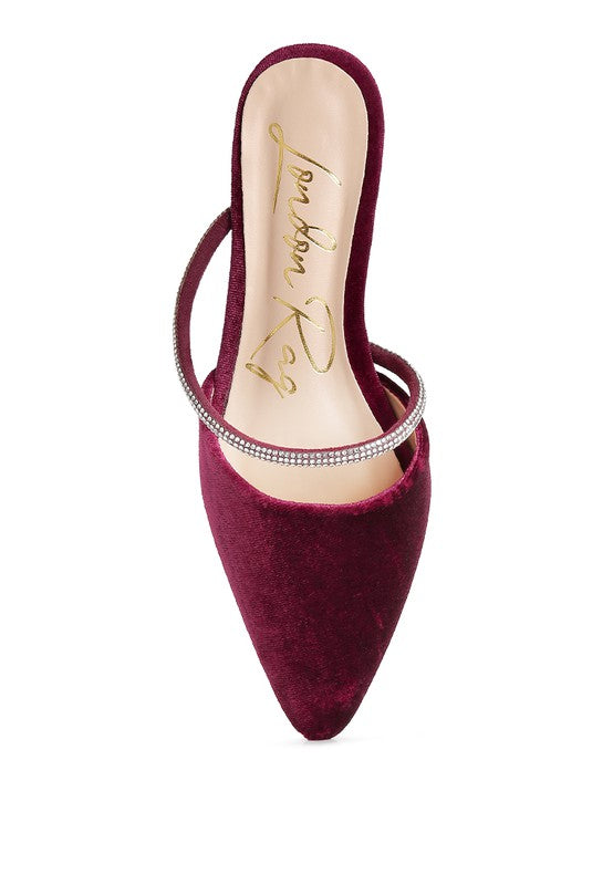 Turnon Velvet Diamante Detail Flat Mules - Oh So Boujie