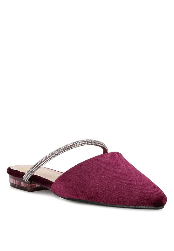 Turnon Velvet Diamante Detail Flat Mules - Oh So Boujie