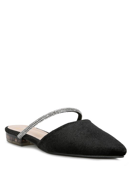 Turnon Velvet Diamante Detail Flat Mules - Oh So Boujie