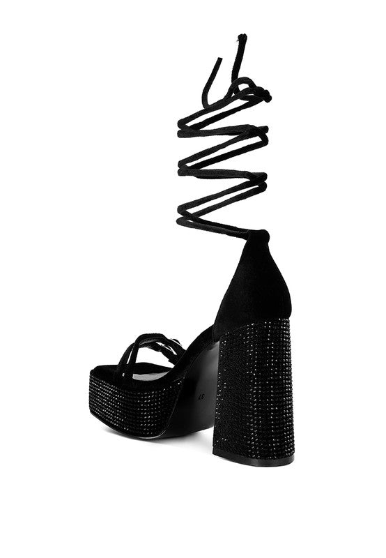 Firecrown High Platform Diamante Lace Up Sandals - Oh So Boujie