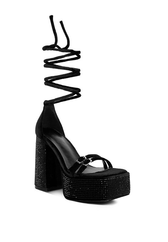 Firecrown High Platform Diamante Lace Up Sandals - Oh So Boujie