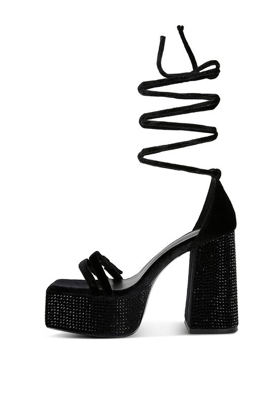 Firecrown High Platform Diamante Lace Up Sandals - Oh So Boujie