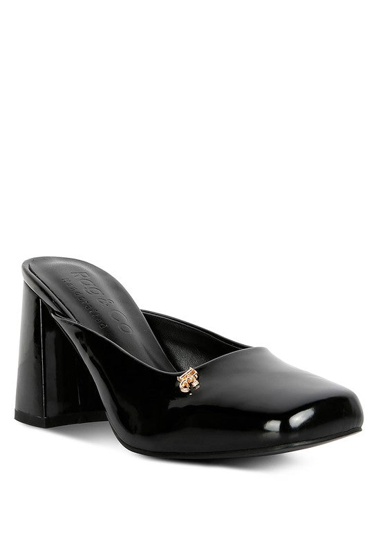 NEOPLAST Patent PU Block Heeled Mules - Oh So Boujie