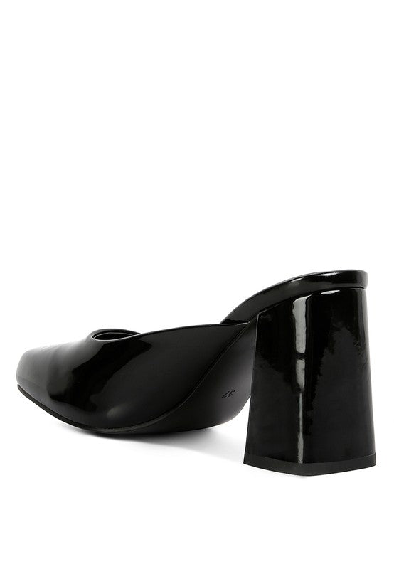 NEOPLAST Patent PU Block Heeled Mules - Oh So Boujie