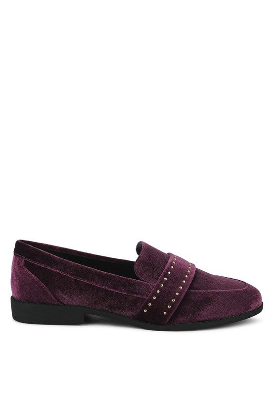 Walkin Stud Detail Velvet Loafers - Oh So Boujie