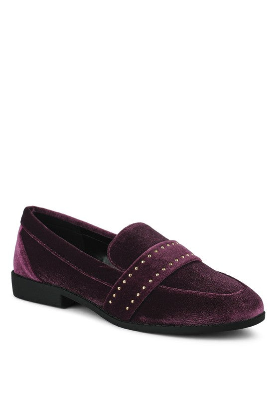 Walkin Stud Detail Velvet Loafers - Oh So Boujie