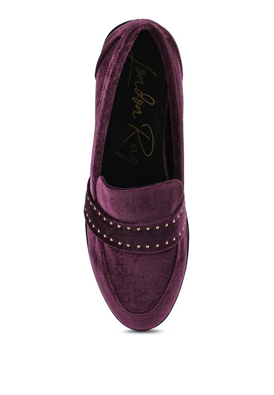 Walkin Stud Detail Velvet Loafers - Oh So Boujie