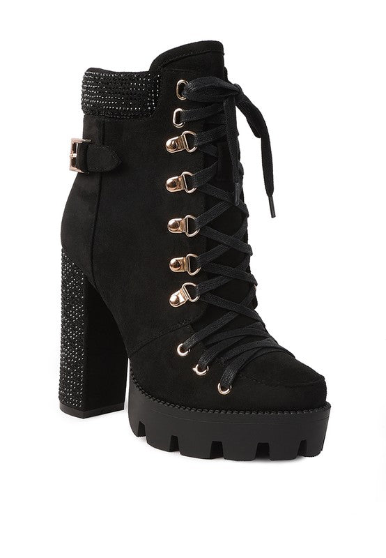 Birch Diamante Block Heeled Ankle Boot - Oh So Boujie