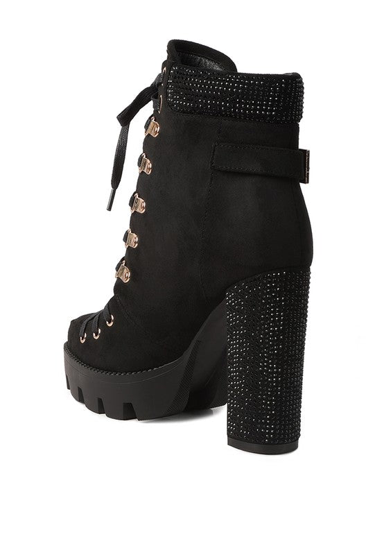 Birch Diamante Block Heeled Ankle Boot - Oh So Boujie