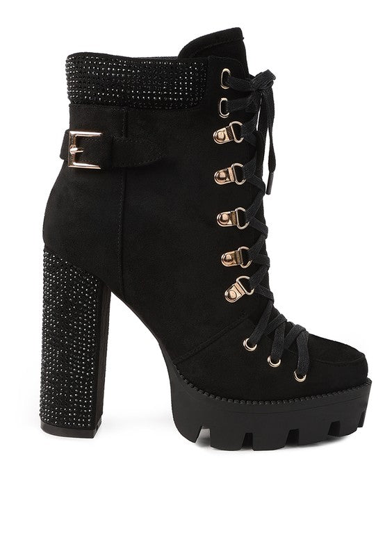 Birch Diamante Block Heeled Ankle Boot - Oh So Boujie