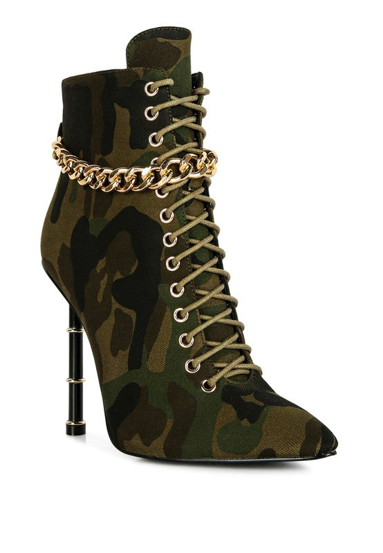 Moulin Ringed Stiletto Camouflage Ankle Boot - Oh So Boujie