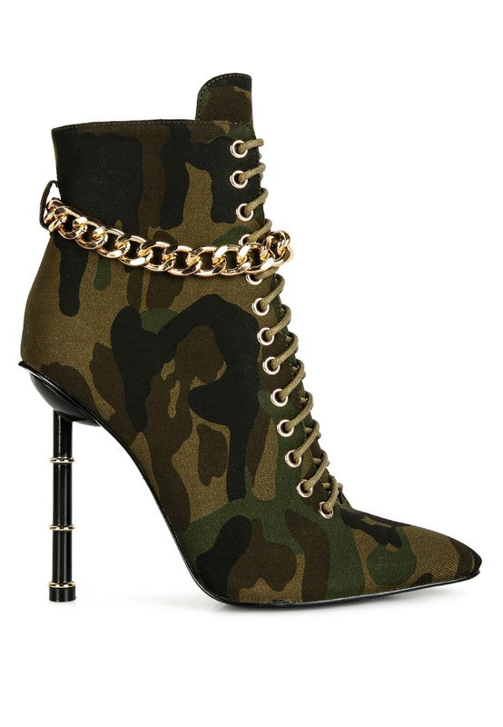 Moulin Ringed Stiletto Camouflage Ankle Boot - Oh So Boujie