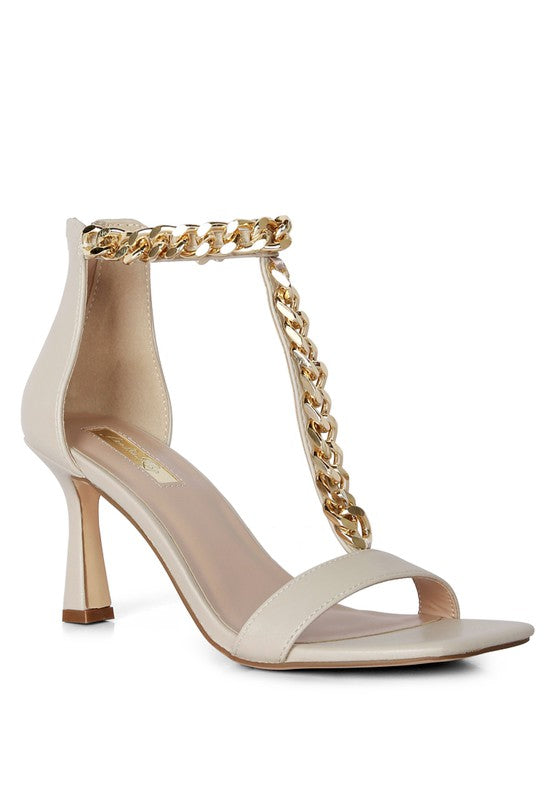 Real Gem Mid Heel Chain Detail T-strap Sandal - Oh So Boujie