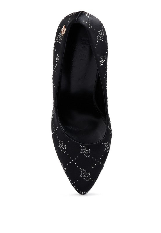 BALLARD Monogram Satin Stiletto Pumps - Oh So Boujie