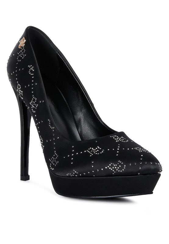 BALLARD Monogram Satin Stiletto Pumps - Oh So Boujie