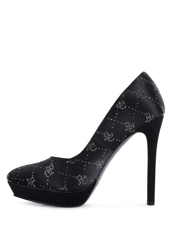 BALLARD Monogram Satin Stiletto Pumps - Oh So Boujie