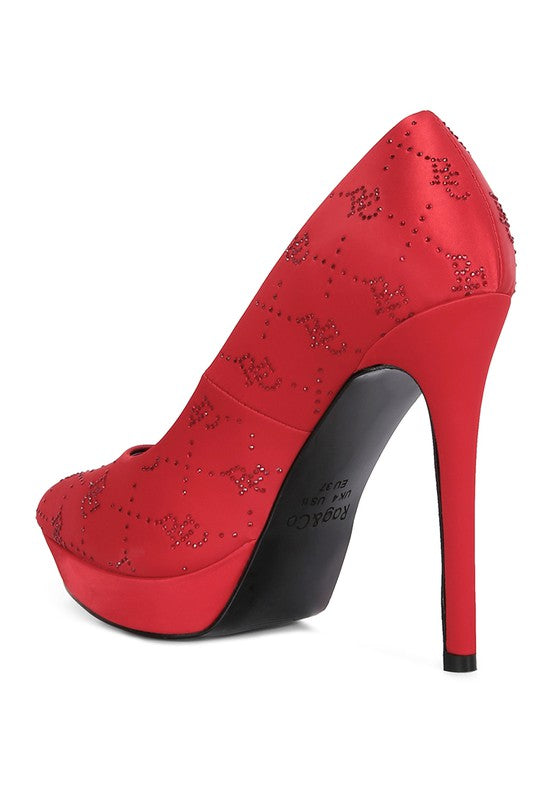 BALLARD Monogram Satin Stiletto Pumps - Oh So Boujie