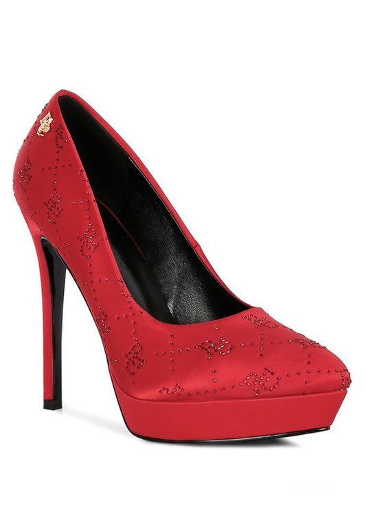 BALLARD Monogram Satin Stiletto Pumps - Oh So Boujie