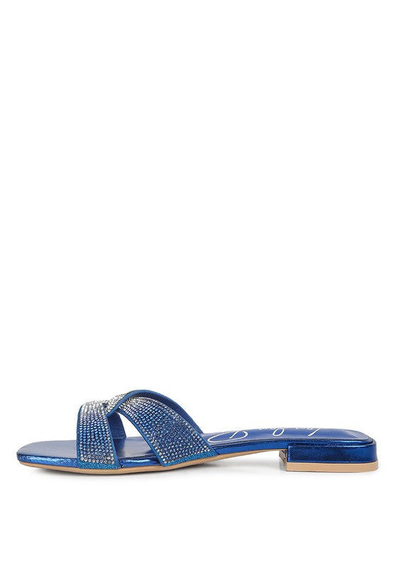 Rum Cake Cross Strap Rhinestone Sandals - Oh So Boujie