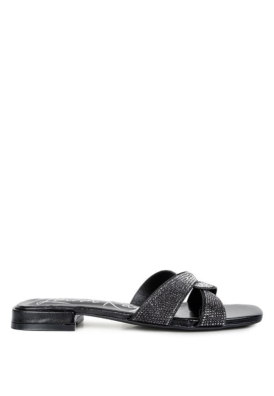 Rum Cake Cross Strap Rhinestone Sandals - Oh So Boujie