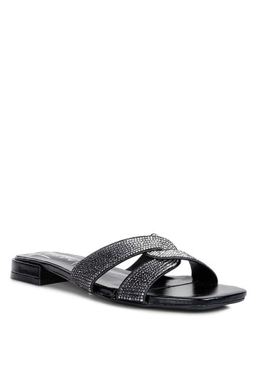 Rum Cake Cross Strap Rhinestone Sandals - Oh So Boujie