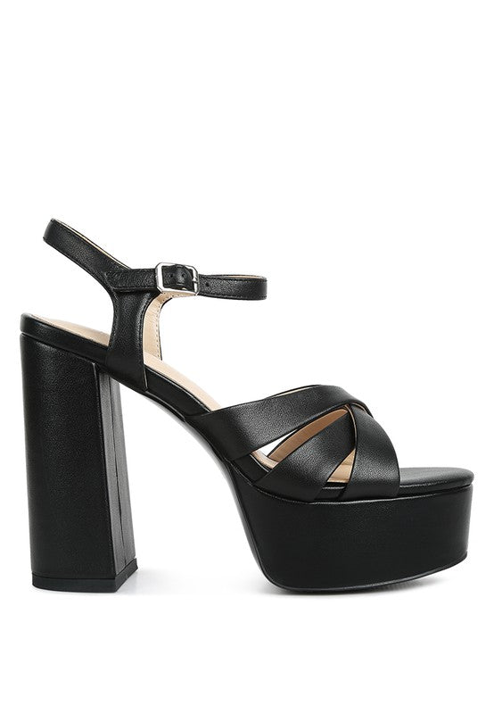 De-Vil Crisscross Straps Slim Block Heel Sandals - Oh So Boujie