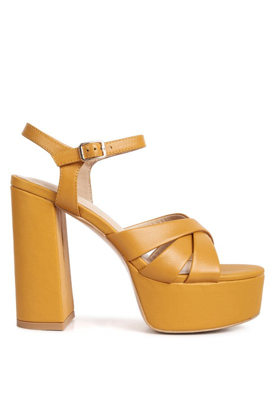 De-Vil Crisscross Straps Slim Block Heel Sandals - Oh So Boujie