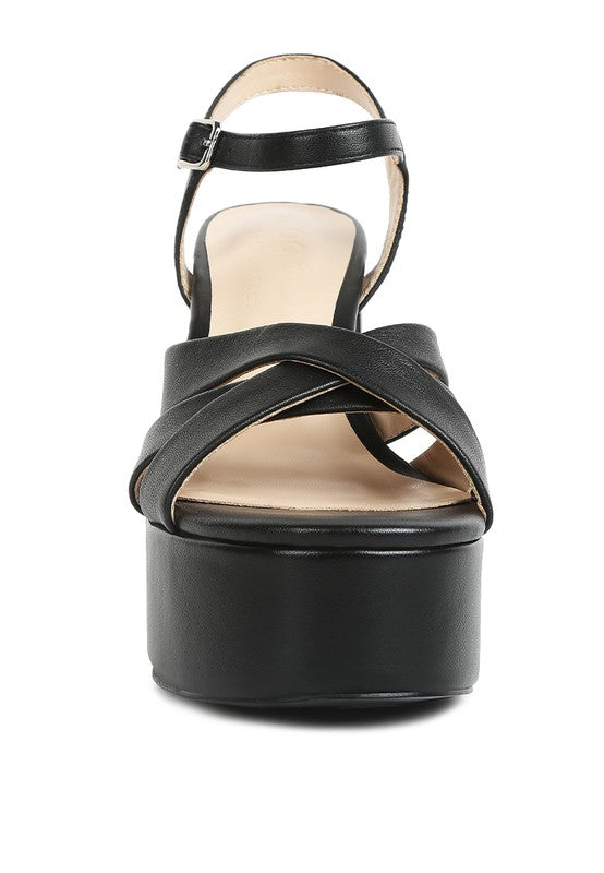 De-Vil Crisscross Straps Slim Block Heel Sandals - Oh So Boujie