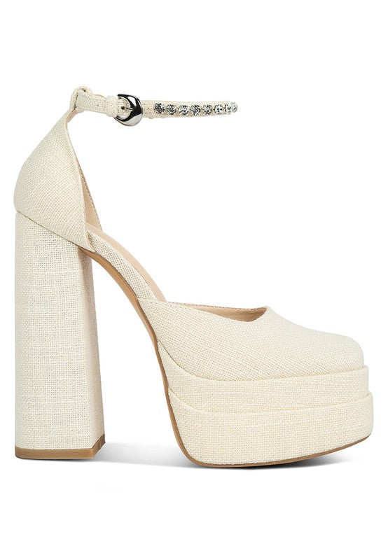 Cosette Embellished Ankle Strap High Block Heel - Oh So Boujie