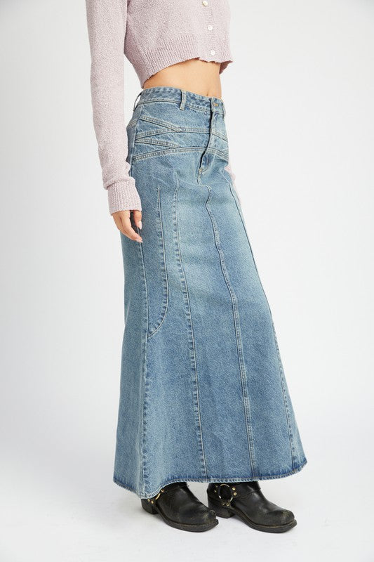 FLUTED DENIM MAXI SKIRT - Oh So Boujie