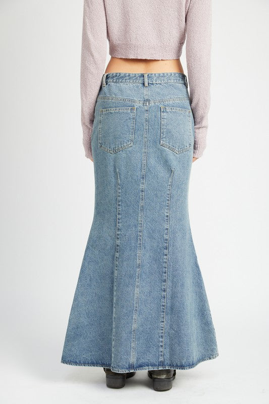 FLUTED DENIM MAXI SKIRT - Oh So Boujie