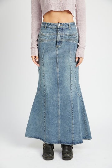 FLUTED DENIM MAXI SKIRT - Oh So Boujie