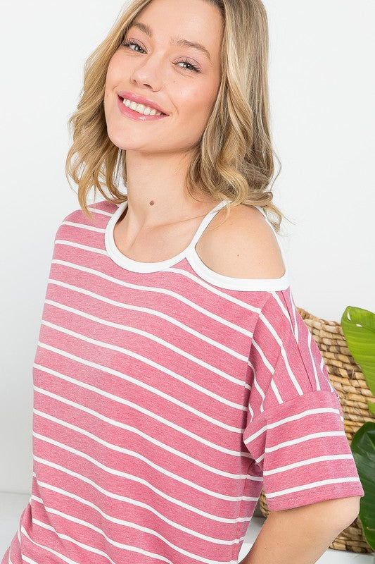 STRIPE OPEN SHOULDER CASUAL TOP - Oh So Boujie