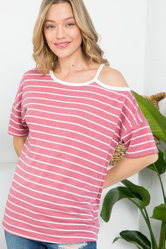 STRIPE OPEN SHOULDER CASUAL TOP - Oh So Boujie