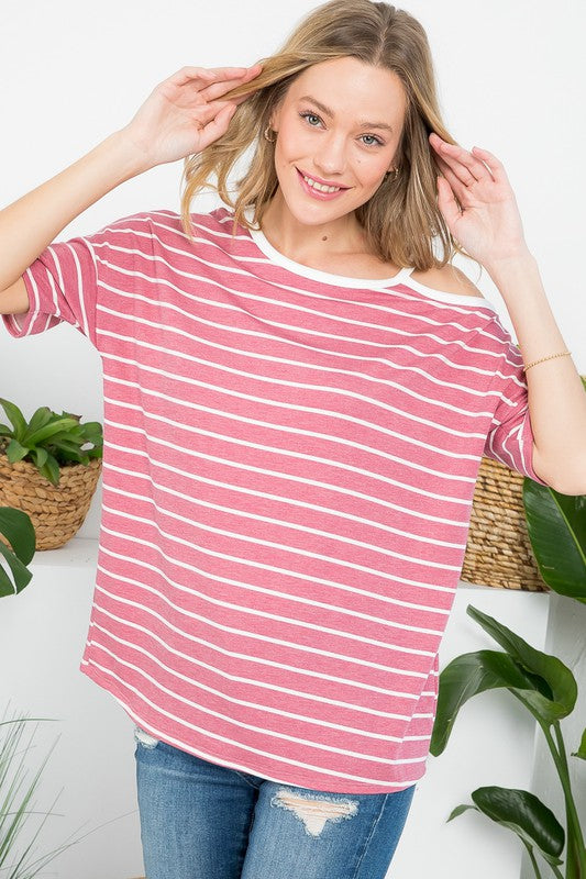 STRIPE OPEN SHOULDER CASUAL TOP - Oh So Boujie