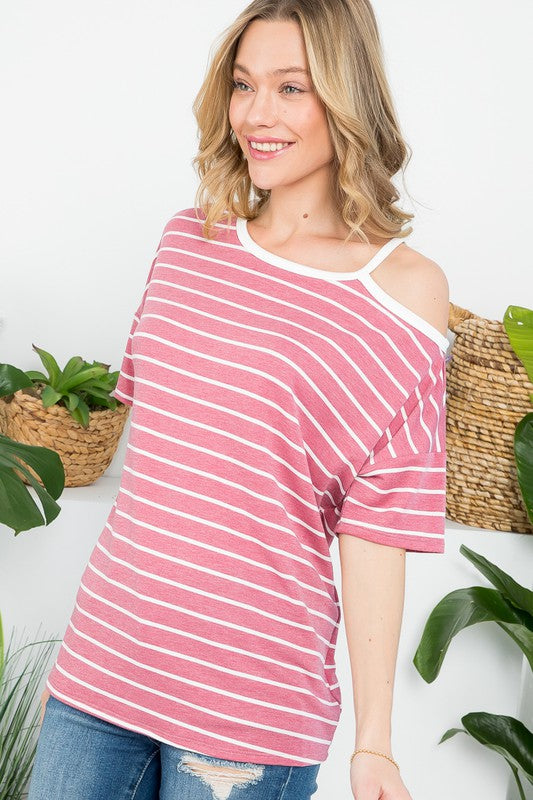 STRIPE OPEN SHOULDER CASUAL TOP - Oh So Boujie