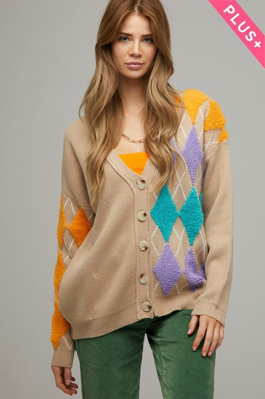 PLUS V NECK BUTTON FRONT CARDIGAN