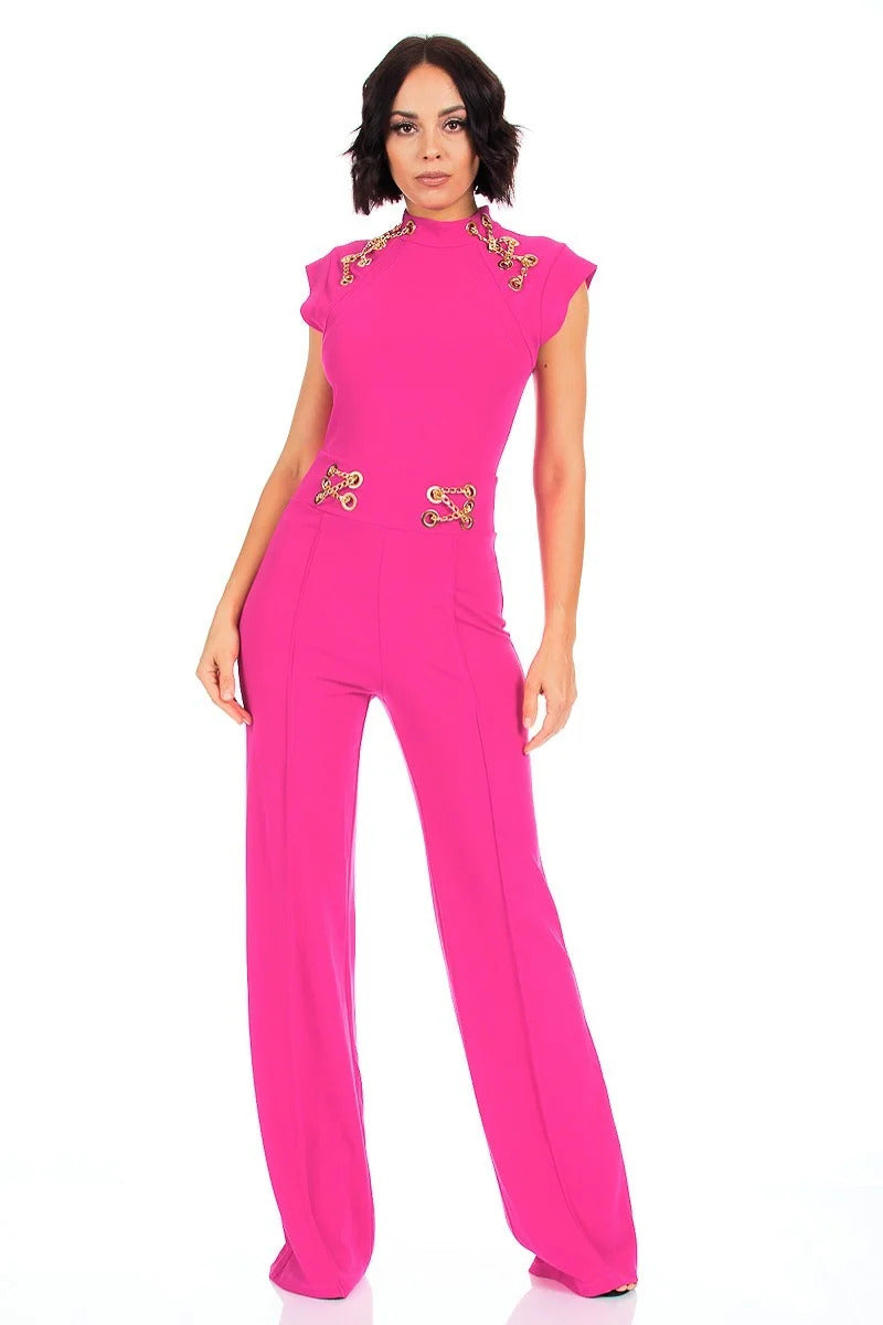 Eyelet With Chain Deatiled Fashion Jumpsuit - Oh So Boujie