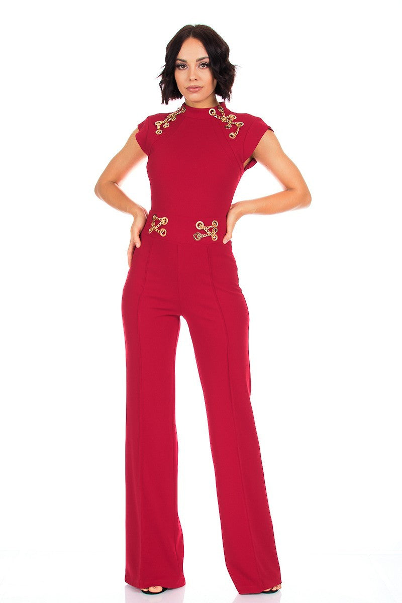 Eyelet With Chain Deatiled Fashion Jumpsuit - Oh So Boujie