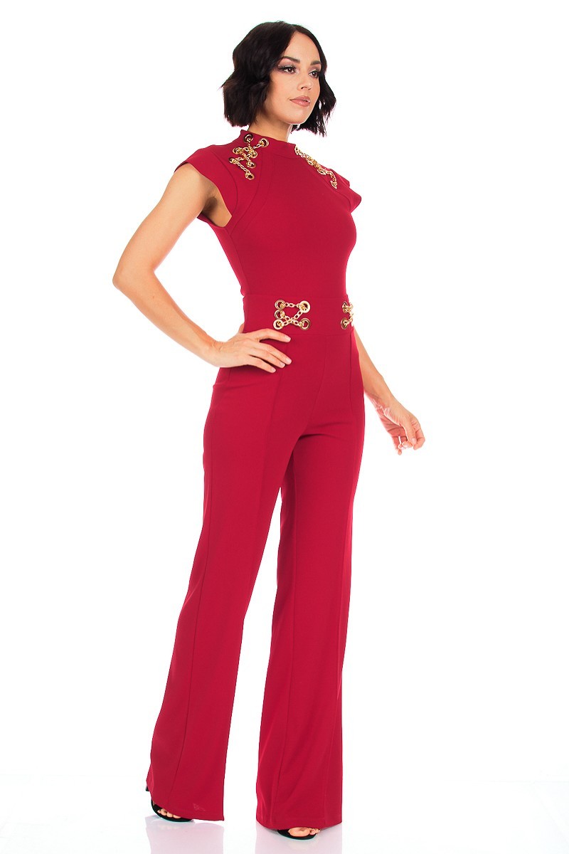 Eyelet With Chain Deatiled Fashion Jumpsuit - Oh So Boujie