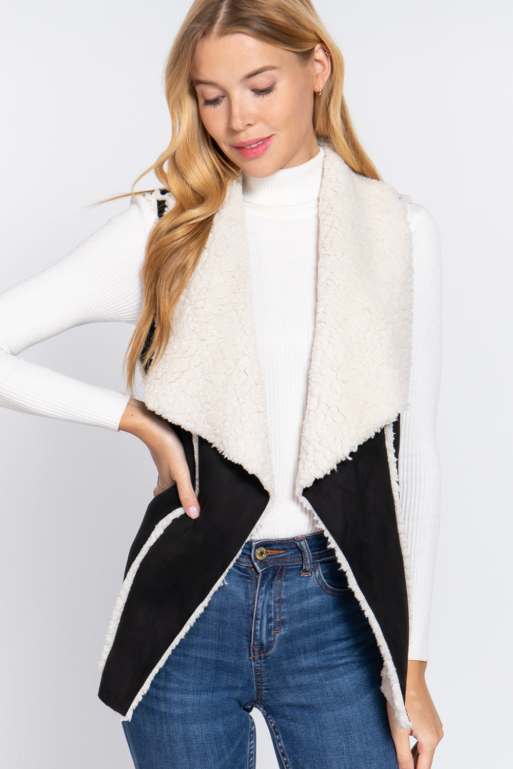 Shawl Faux Suede Fur Bonded Vest - Oh So Boujie